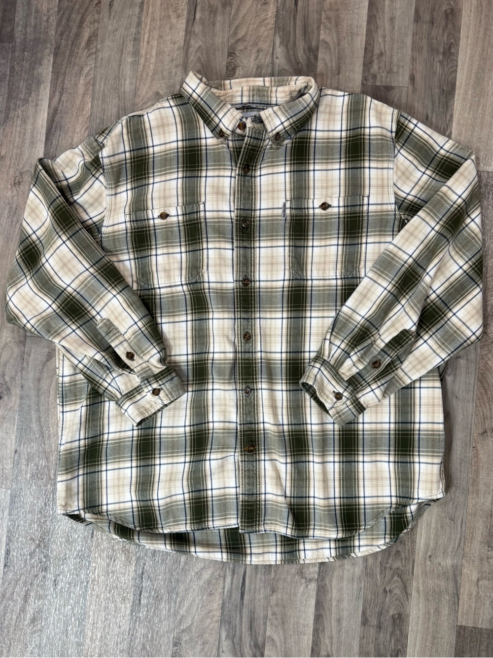 Carhartt Men’s 2XL Relaxed Fit Plaid Flannel Shirt Olive Green Work Outdoor